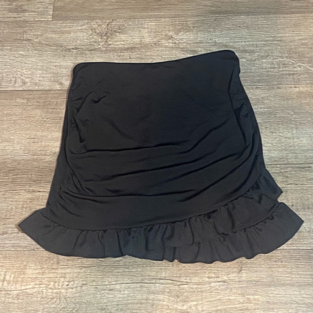 Black Mini Skirt Irregular Ruffle Hem Zipper Ruched Side Like New Amazon Fashion